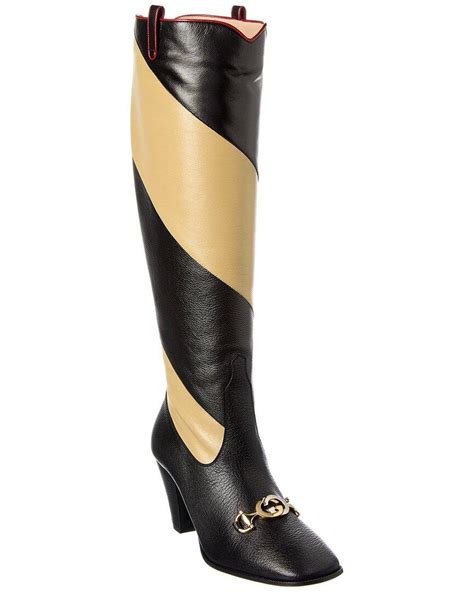 gucci zumi leather knee boot|Gucci print thigh high boots.